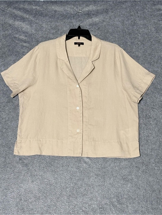 Quince Tops - Quince Womens Flax Linen Button Shirt L Relaxed Oversized Boxy Top Driftwood